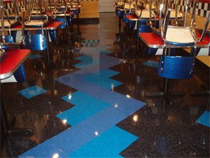Demonstration of clean tile floors inside a restaurant